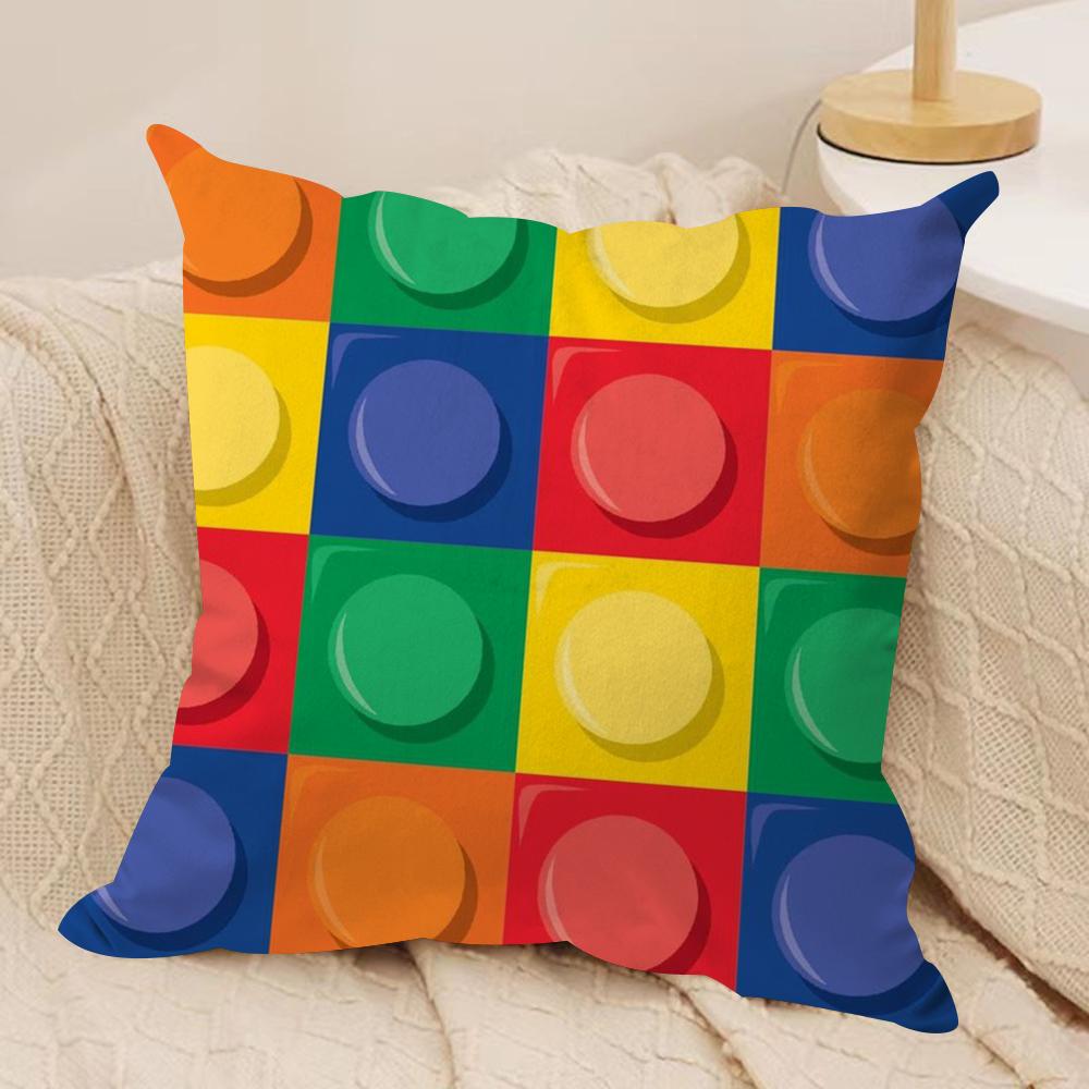 Building Blocks Deco Cushion Cover Soft Plush Fabric DoubleSided Printed Sofa Cushion Cover for All Seasons Home Decor Gift