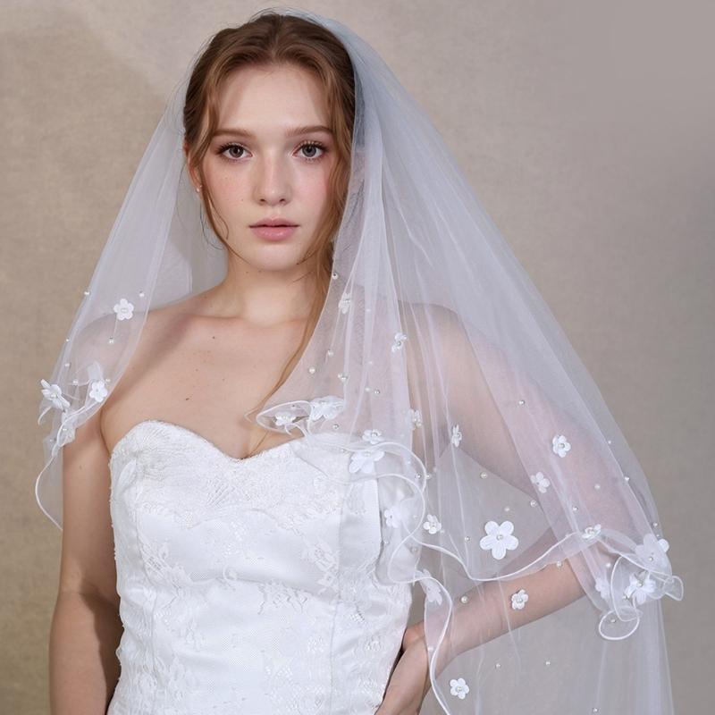 Elegant 2 Tiered Bridal Veils with Flower Studs Perfect For Wedding Ceremony And Bride PhotoShoots Occasion