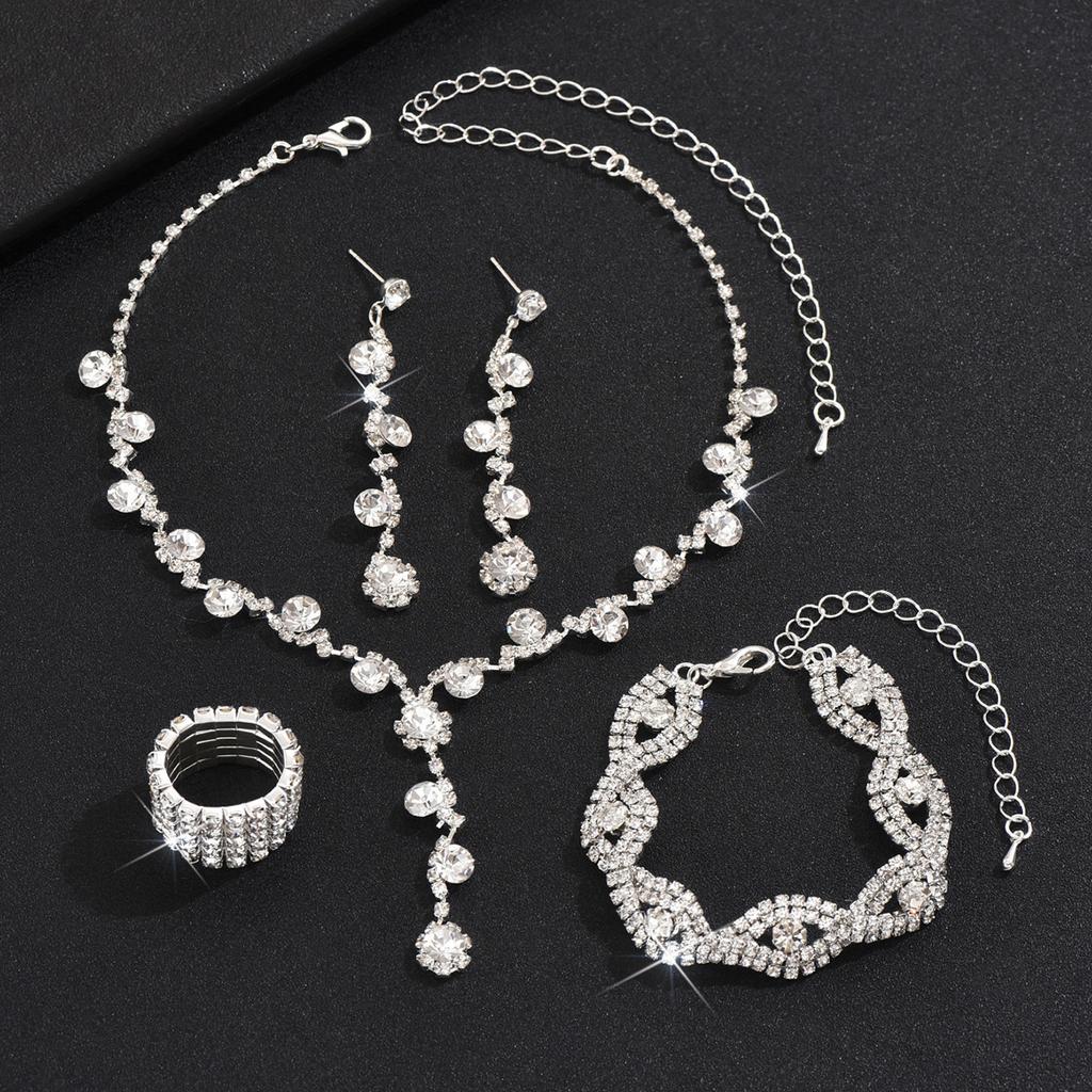 Rhinestone Jewelry, Necklace, Earrings, Bracelet, Three-Piece Jewelry Accessories Bride, Wedding Accessories Versatile