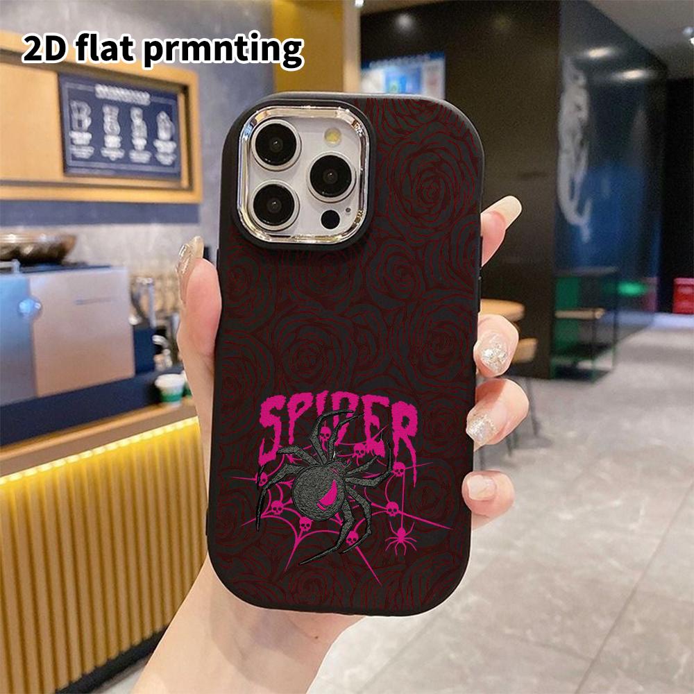 Phone Case: 2D flat design suitable for iPhone 18 17 16 15 14 13 Pro protective case, couple style, Black Widow spider, Christmas and Halloween gift