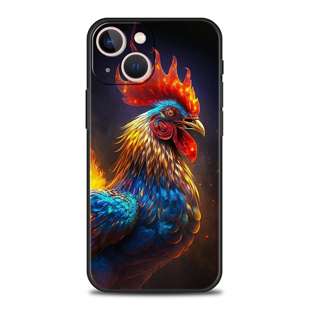 Cock Rooster Chicken Phone Case For iPhone 17 16 15 Pro Max 11 12 13 14 7 8 Plus SE 2020 X XR XS Cover Soft Black