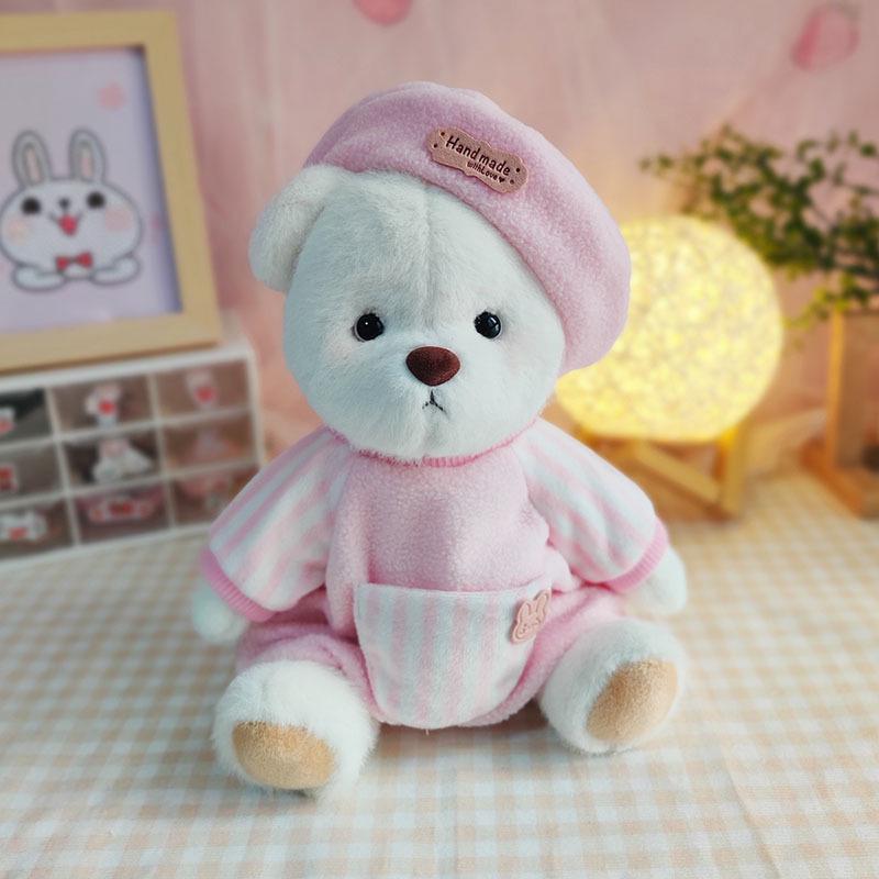 Medium Bear Outfit - Blue Pink Striped Carrot Overalls Set