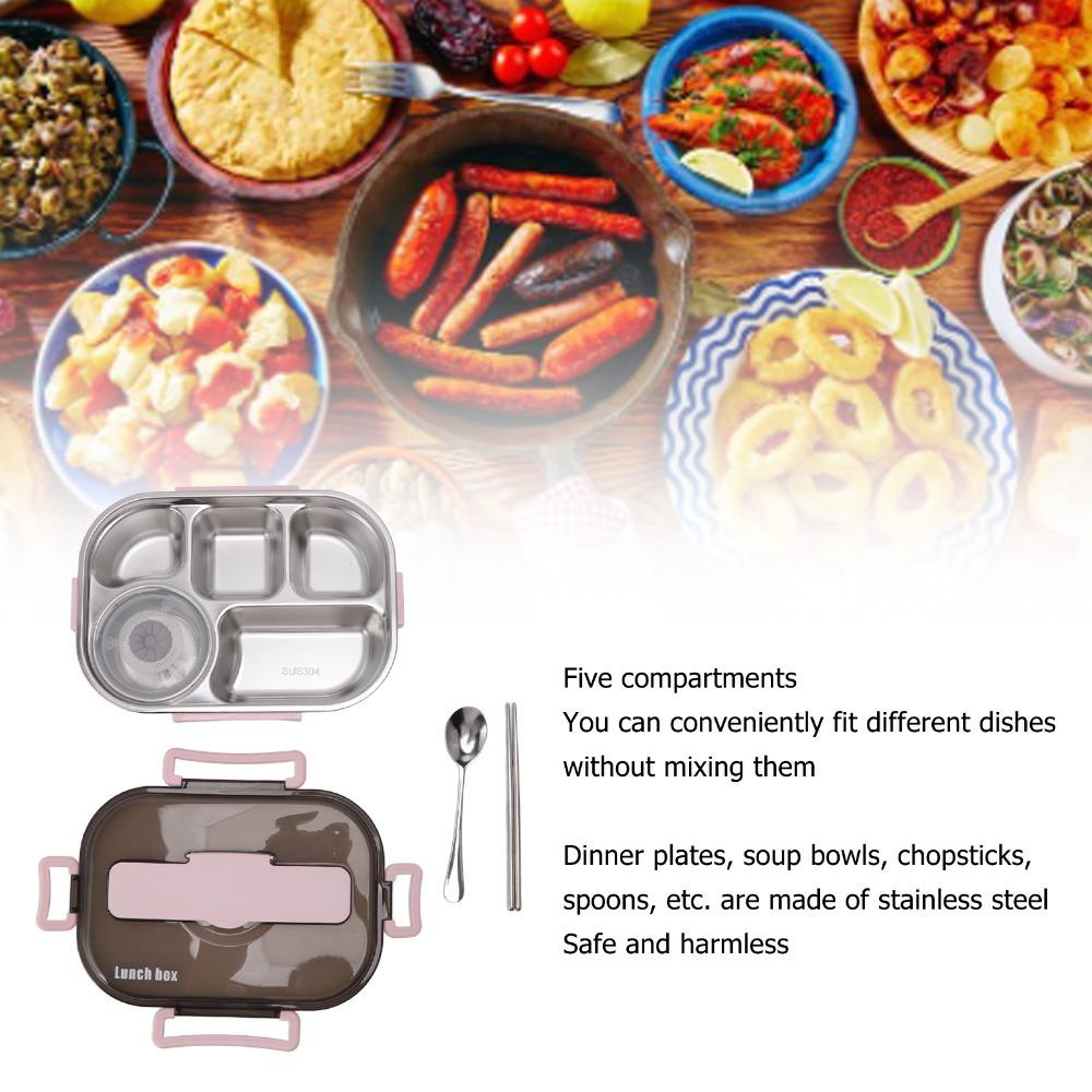 2000ml Compartment Lunch Box 5 Compartment Thermal Lunch Box Lunch Storage Container  For Travel розовый