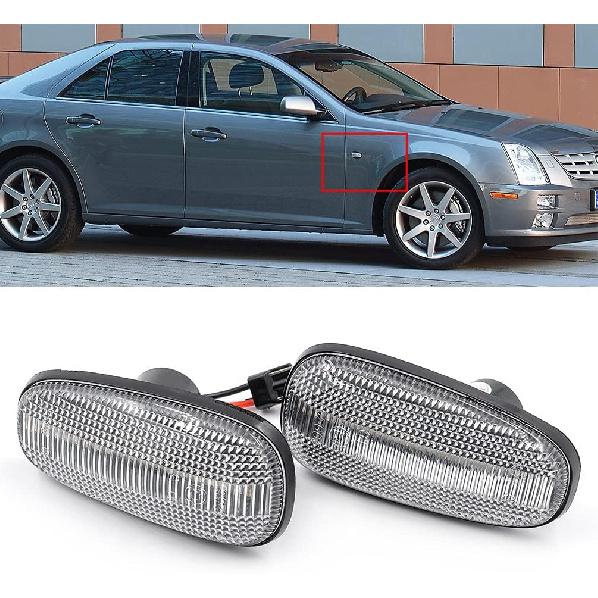 NJSBYL STS Clear Lens Side Marker Lamps Replacement for Cadilla.c STS 2005-2011 Driver Side/Passenger Side Fender Amber LED Turn Signal Lights Kits