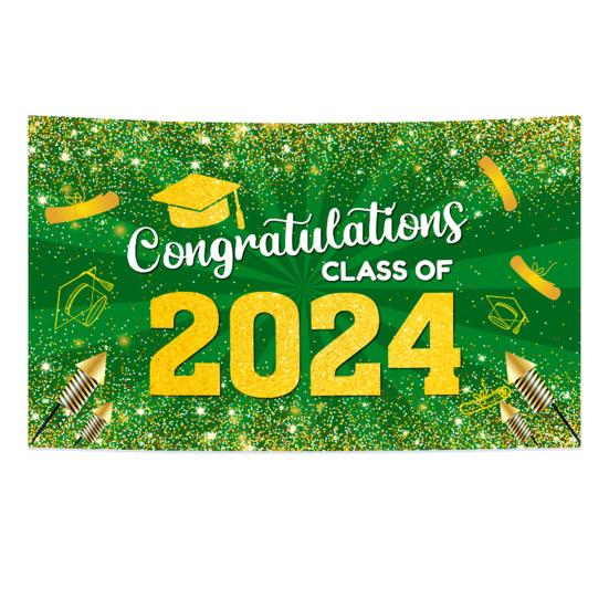 Abschluss-Banner 'Congrats Grad' – Schwarz-golden, Für Klasse 2024, 15x12 Cm Buchstaben