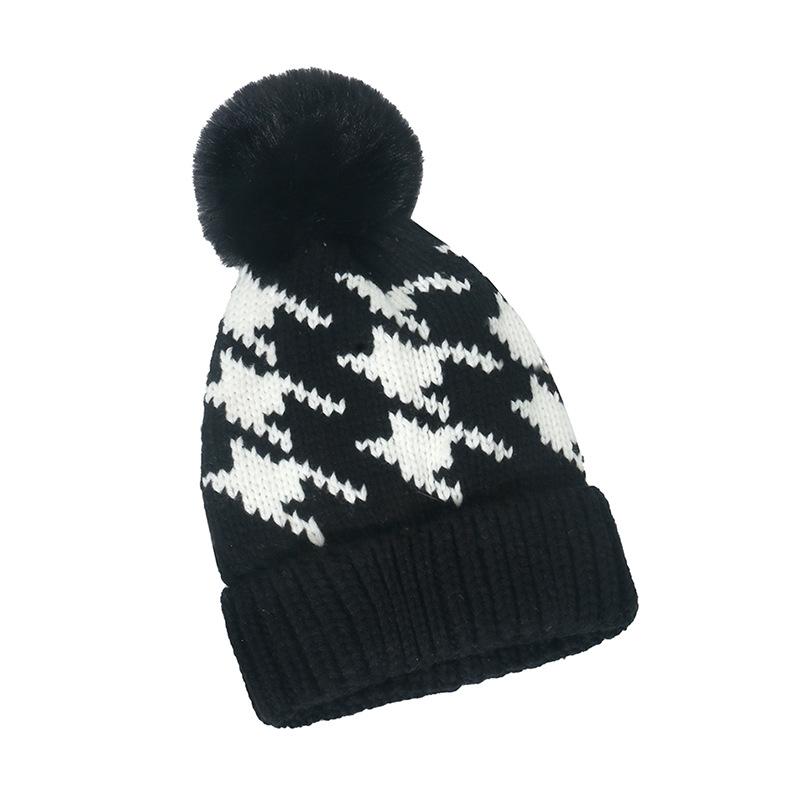 Autumn and winter new black and white thousand bird grid knitted hat men's versatile trend wool hat adult winter hat women