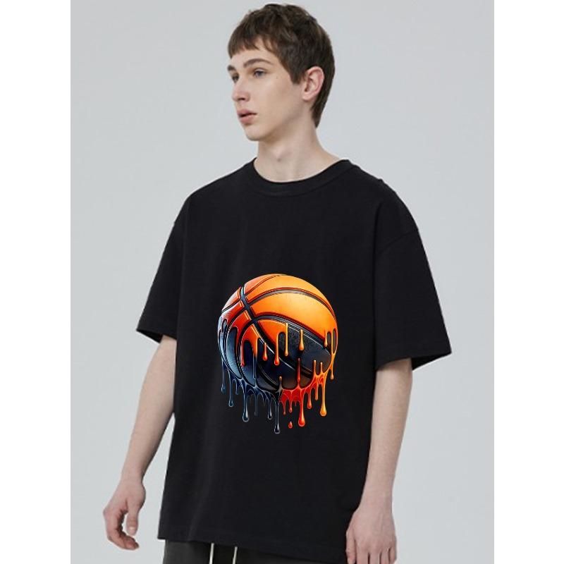 Black T Shirt with Basketball Drip Design for Casual Wear