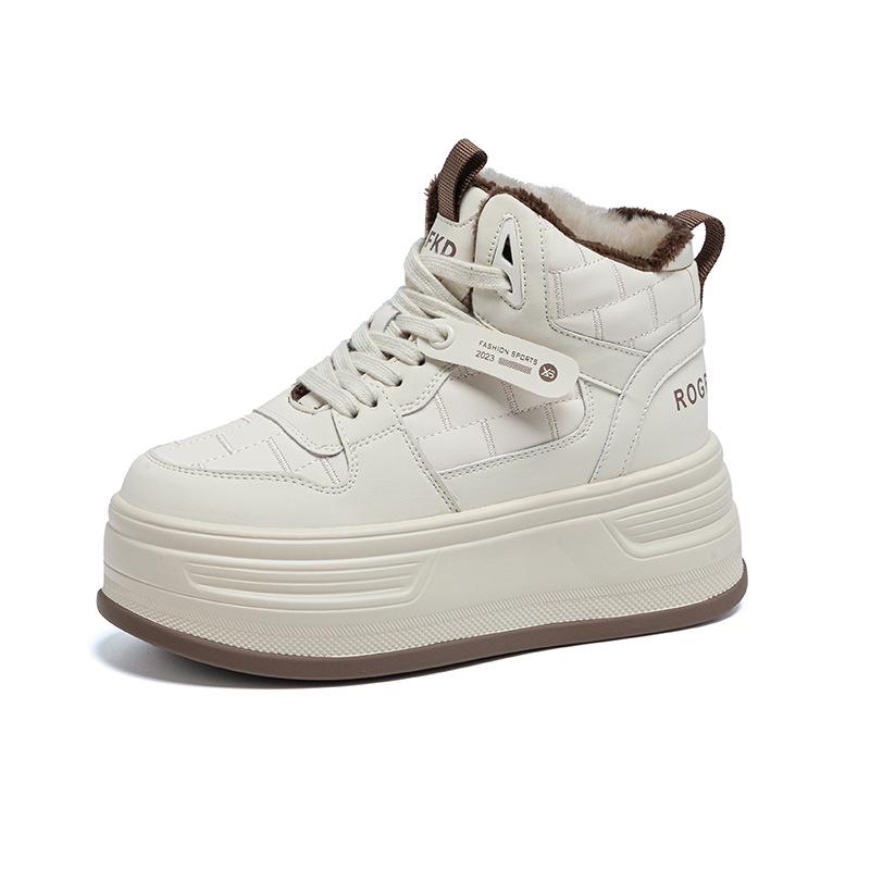 heightened thick-soled fashionable versatile autumn and winter new single shoes rabbit hair trend cotton warm women's shoes student high-top shoes