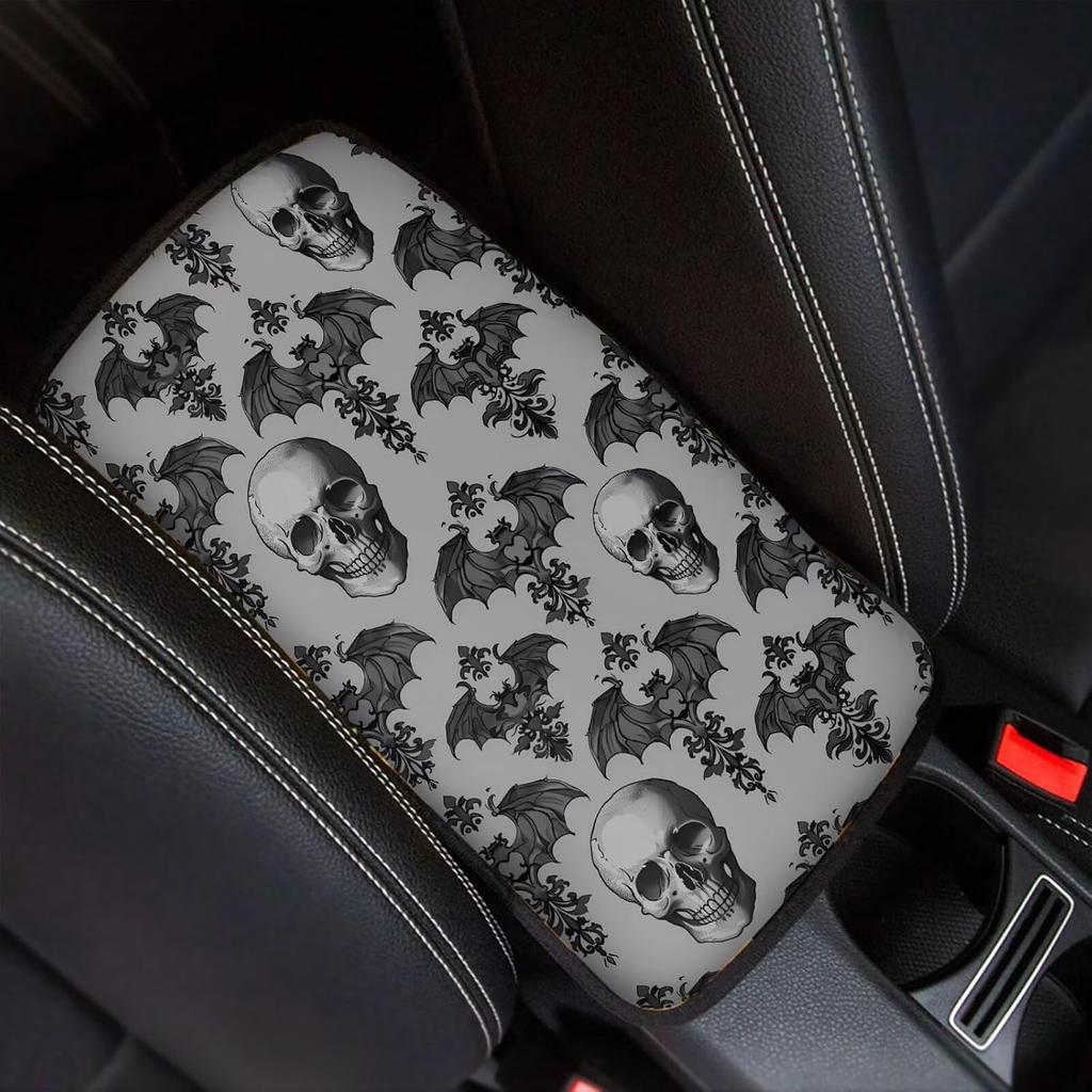 Dreaweet Stylish Spider Web Printed Black Car Center Console Armrest Cushion Cover Pad Soft Car Armrest Seat Box Cover Protector Auto Car Interior