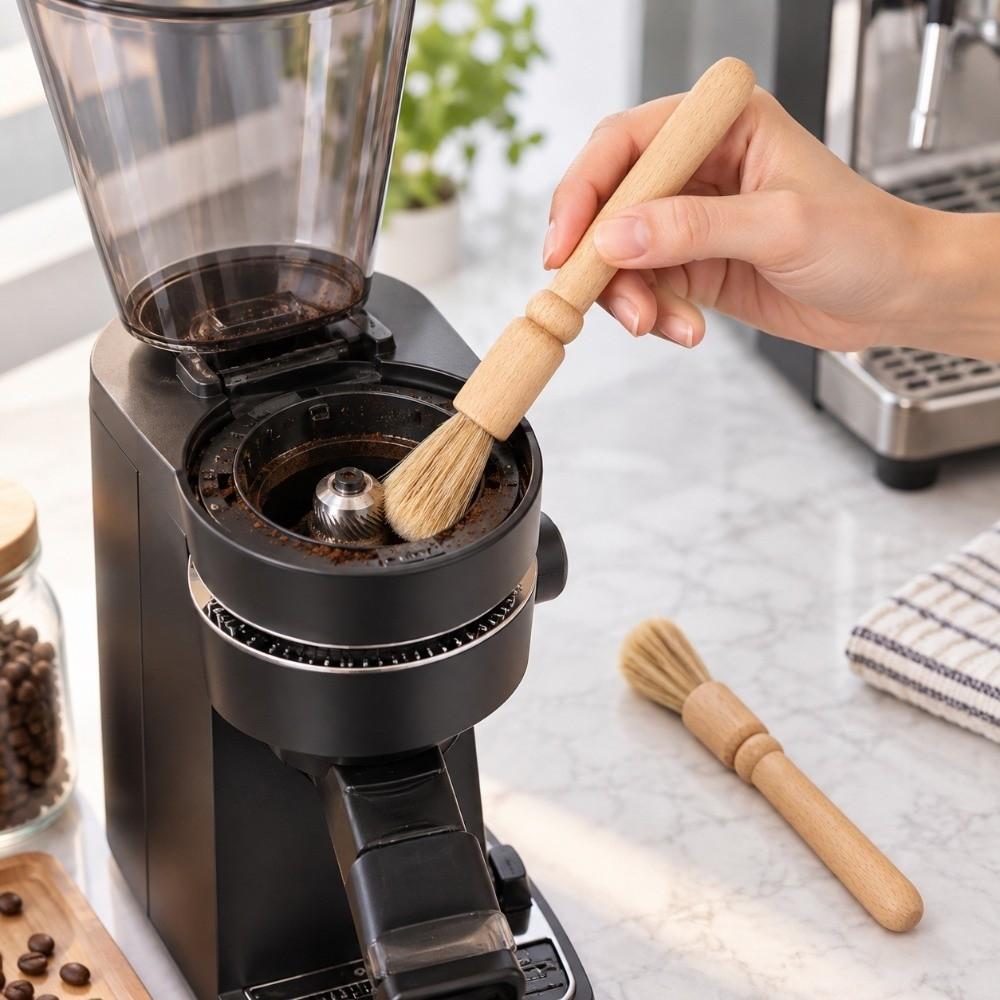 2PCS Long Handle Coffee Grinder Brush Wooden Handle Powder Cleaning Brush Coffee Machine
