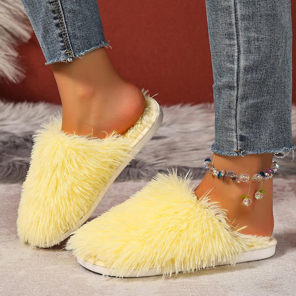 2025 New Women House Slippers Elegant Outdoor Round Toe Shoes Women Luxury Thickened Fluff Fur Slippers Flat Half Slides Woman