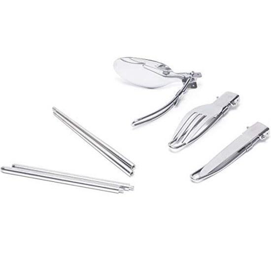 MAGNA Folding Single Cutlery Mesh Type Storage Bag Fork Spoon Knife Connecting Chopsticks Carabiner 6-Piece Set
