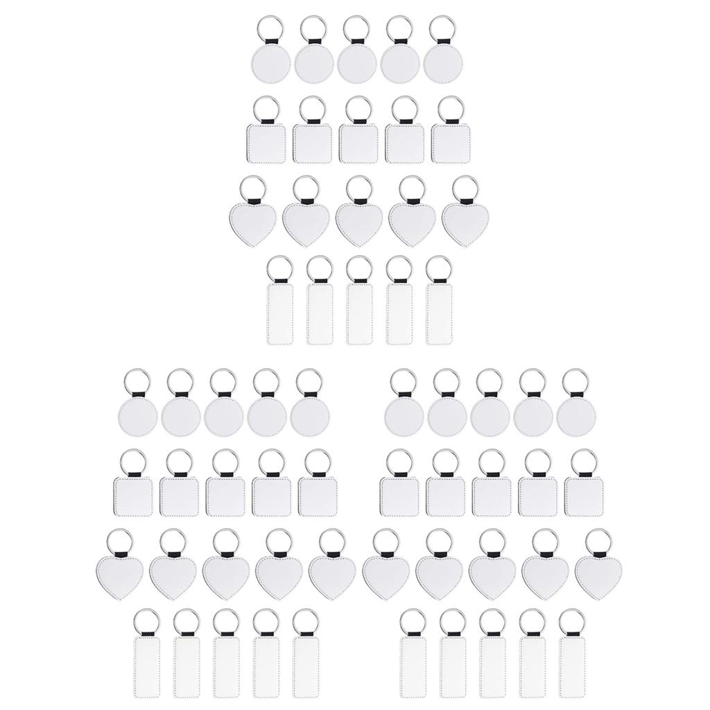 ABWR-60 Pieces Sublimation Blank Keychains PU Leather Keychain Pendant Heat Transfer Keychain Ornament For DIY Crafts Making