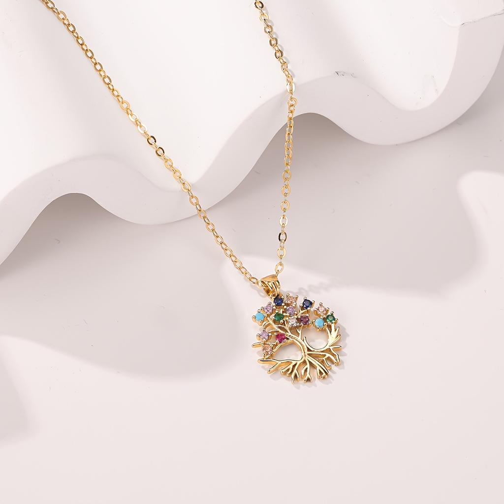 1New high-quality copper necklace-European and American Style,Tree of Life Necklace Inlaid with colored zirconia,Wishing Tree Pendant Elegant and