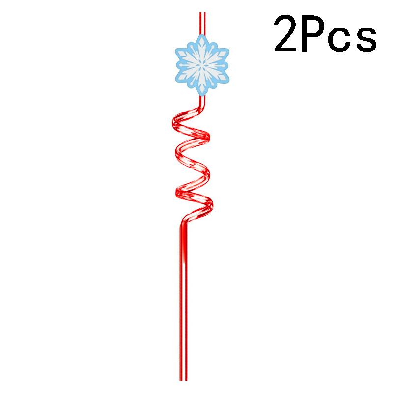2Pcs Reusable Plastic Straw Cartoon Christmas Drinking Straws Santa Claus Christmas Tree Straw Holiday New Year Party Decoration