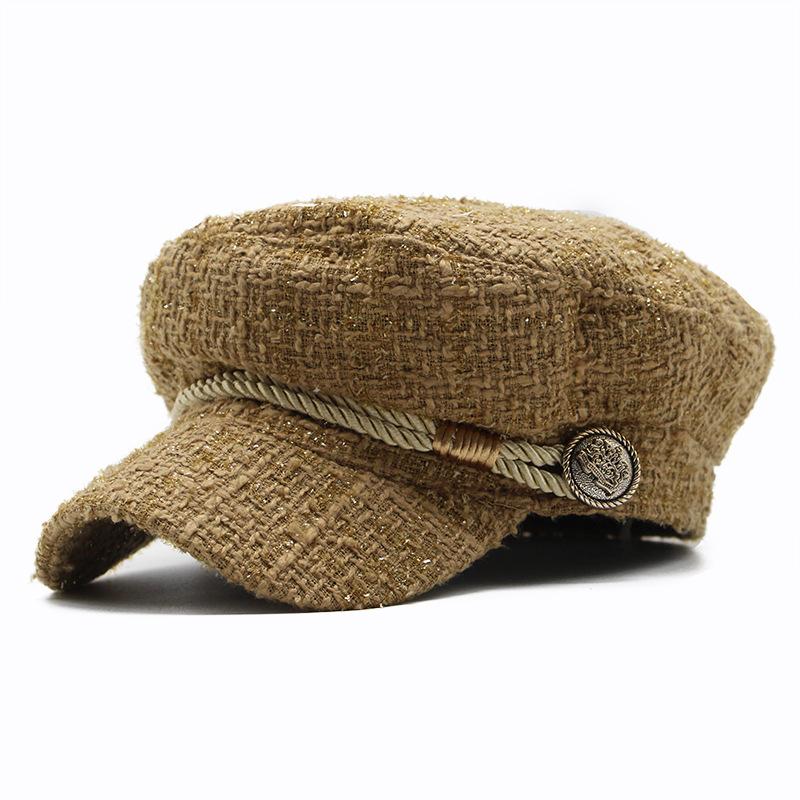 Hat Female Tide Small Fragrant Style Beret Versatile Octagonal Hat Spring Internet Celebrity British Retro Cap M（56-58cm）
