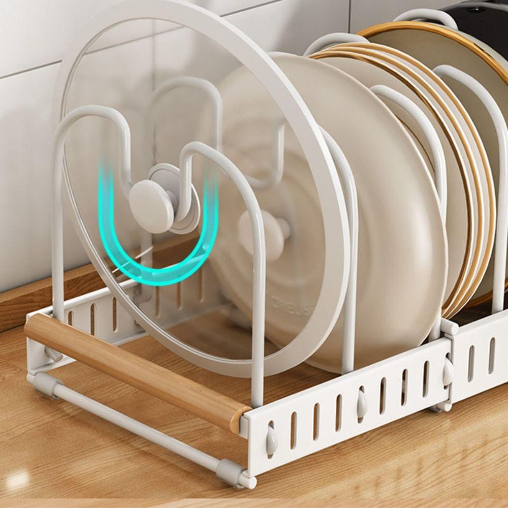 Adjustable Length Kitchen Racks Organizer Expandable Pot Lid Holder Pot Lid Rack  Cooking Space