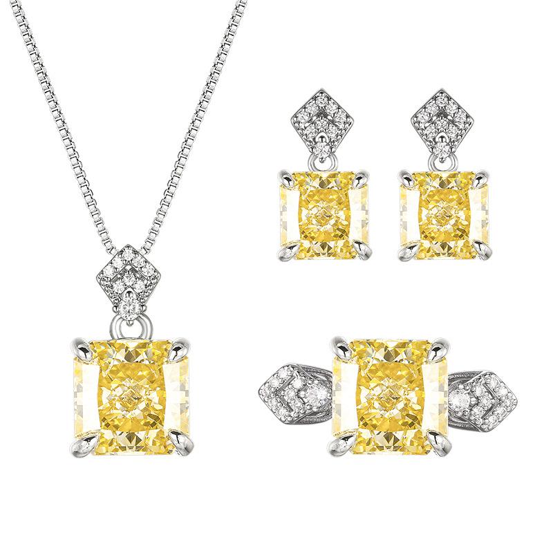 Jewelry Set Square High Carbon Yellow Women's Earrings Rings Necklaces Niche High-end Versatile