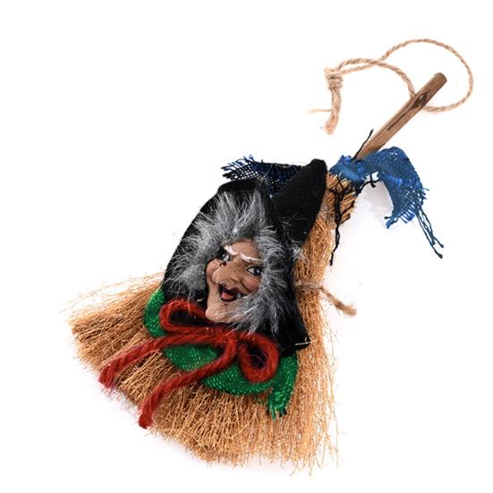 Halloween Witch Broom Pendant Vicious Creepy Old Woman Hanging Hairy Haunted House Rag Door Window Decoration Prop