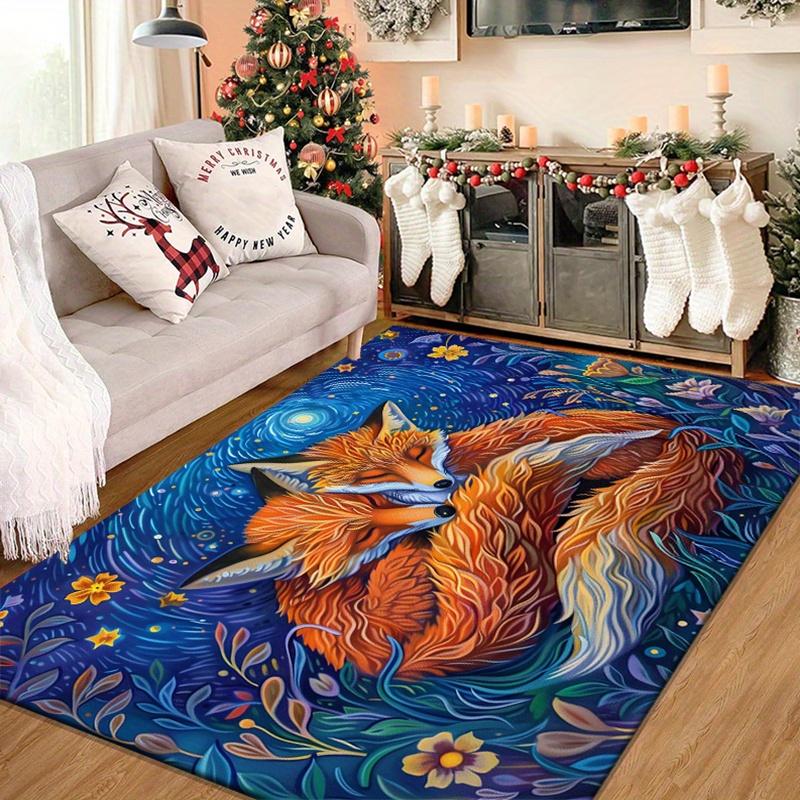 Enchanting Foxes Rug Cozy Living Room Decor with Vibrant Artwork Unique Home Accessories Anti slip carpet can be machine washed