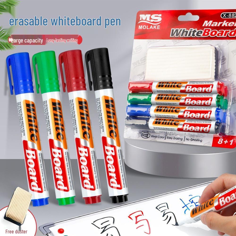 Four-Color Whiteboard Marker Set with Built-In Erasers for Meetings and Teaching.