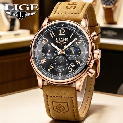 LIGE Top Luxusní Pánské Hodinky Módní Obchodní Hodinky Pánské Dárky 30M Vodotěsné Svítící Chronograf Quartzové Náramkové Hodinky Reloj