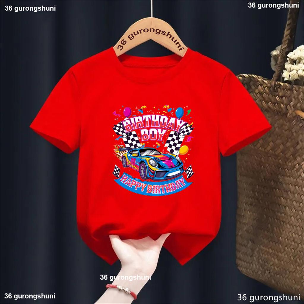 Cartoon New Boy T-Shirt Cool Car Birthday Pattern Print Kids T Shirt Birthday Gift Clothing Tshirt Car Boys Short Sleeved Tops