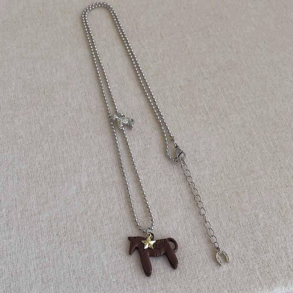 

Ожерелья с подвесками в виде животных в корейском стиле, посеребренная цепочка из бусин, цепочка для свитера, ожерелье с лошадью, женские кофейный