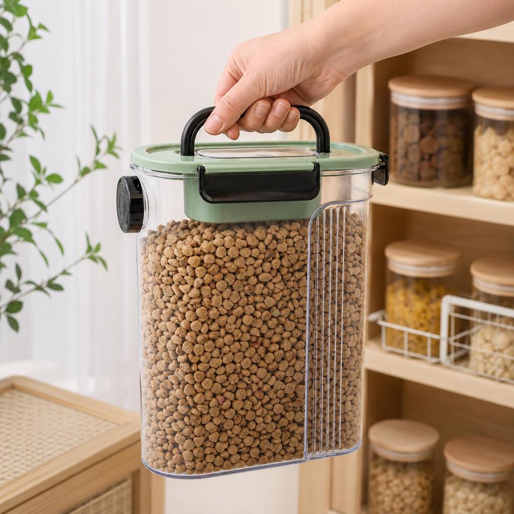 Airtight Pet Food Storage Container with Measuring Cup and Handle-