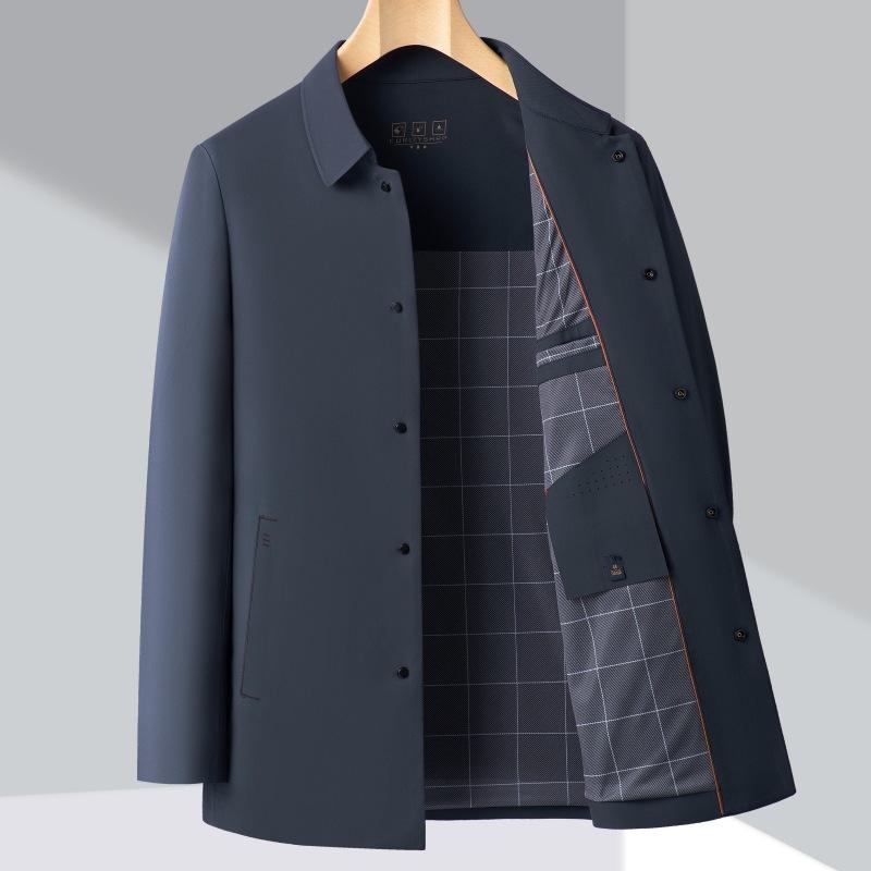 High-End Maulbeerseide Jacke Herren Frühling und Herbst Mittleren Alters Revers Bequeme Jacke Business Locker Senior Lässig Papa Oberteil