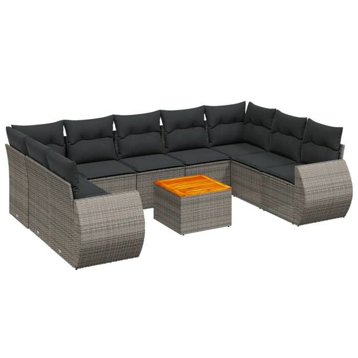 VidaXL Salon de Jardin avec Coussins 10 pcs, Canapés de Terrasse, Ensemble de Meubles de Patio, Mobilier d'Extérieur, Gris 3257481