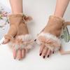 Women Fingerless Gloves Winter Suede Faux Fur Gloves Warm Fuzzy Half Finger Mittens for Women Girls Teens Writing Typing