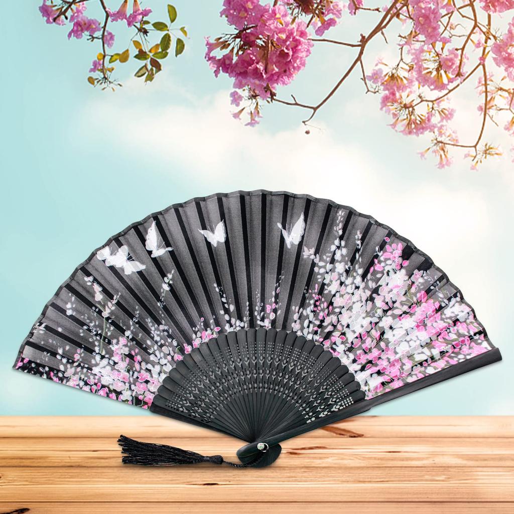 Bamboo Japanese Silk Floral with Fan for Fireworks Japanese Gift [boshiho] Fan, Style, Summer, Stylish, Pattern, Case, Kimono, Festivals, Displays,