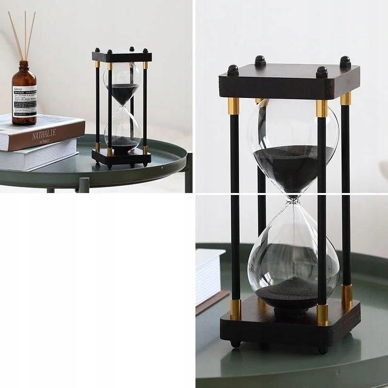 Retro Glass - Wooden Beautiful Hourglass 60 Minutes Xxl 25X10Cm Black