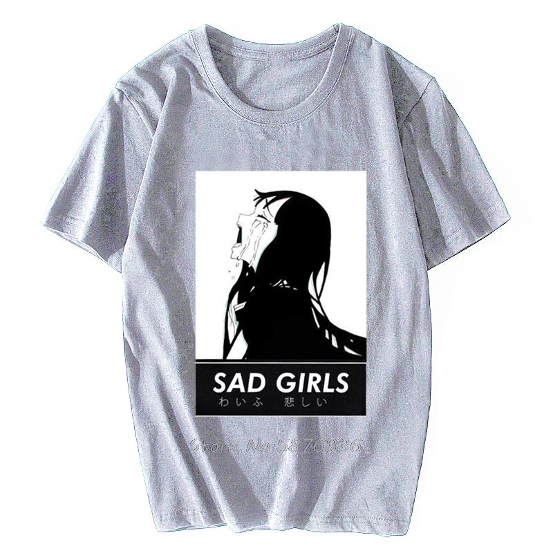 Sad Girl Anime Shirt Nu Goth Senpai Ahegao ShortSleeve Unisex TShirt Men Cotton Tshirt Anime Tees Tops Harajuku Streetwear