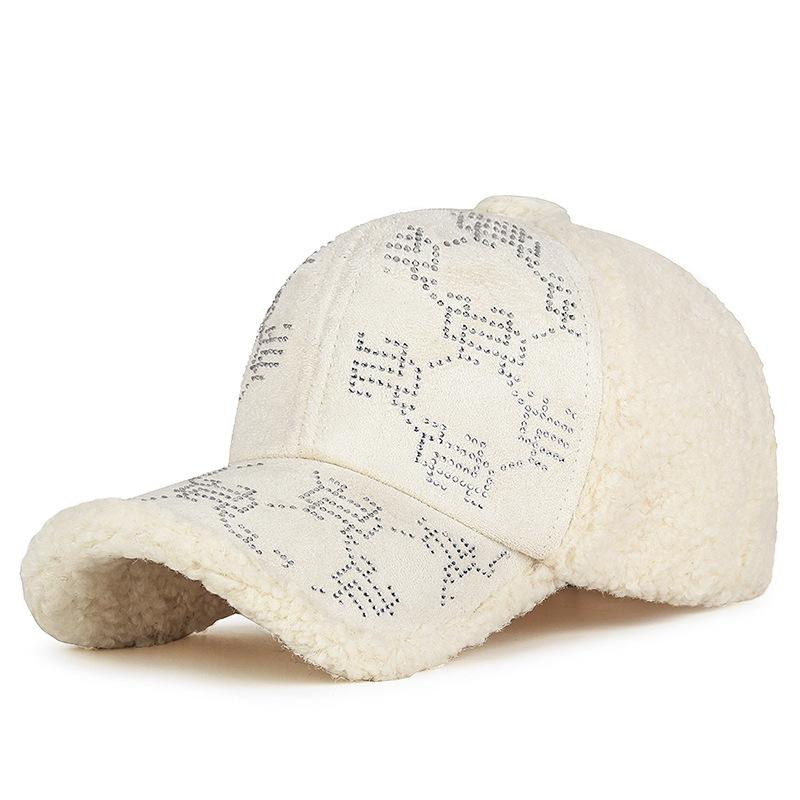 NORTWOOD Winter Lamb Wool Baseball Cap with Hot Pressed Diamonds Thickened Warm Baseball Caps for Men Women Wnter Warm Trucker Hats