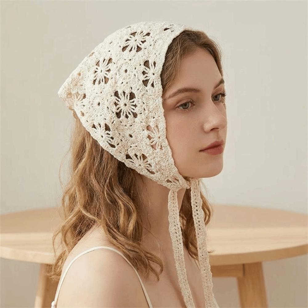 Pastoral Style Triangle Turban Floral Women Hair Scarf Elegant Knitted Headband Girls