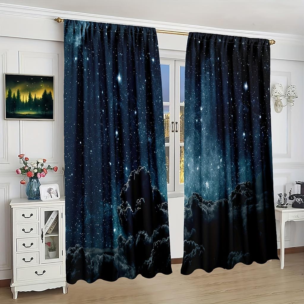 Outer Space Starry Star Stunning Glaxy UniverseWindow Curtains For Living Room Kids Bedroom Bathroom Kicthen Door Home Decor2Pcs