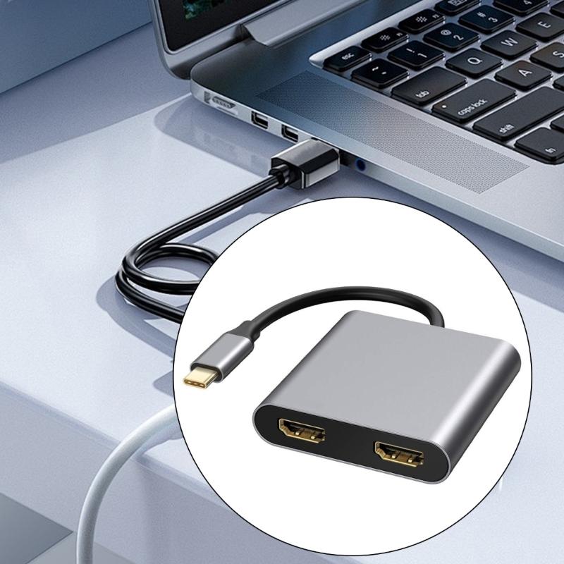 Type C to 4K Splitter Adapter with Two 4K Display Support and 100WPD Fast Charging for Laptop
