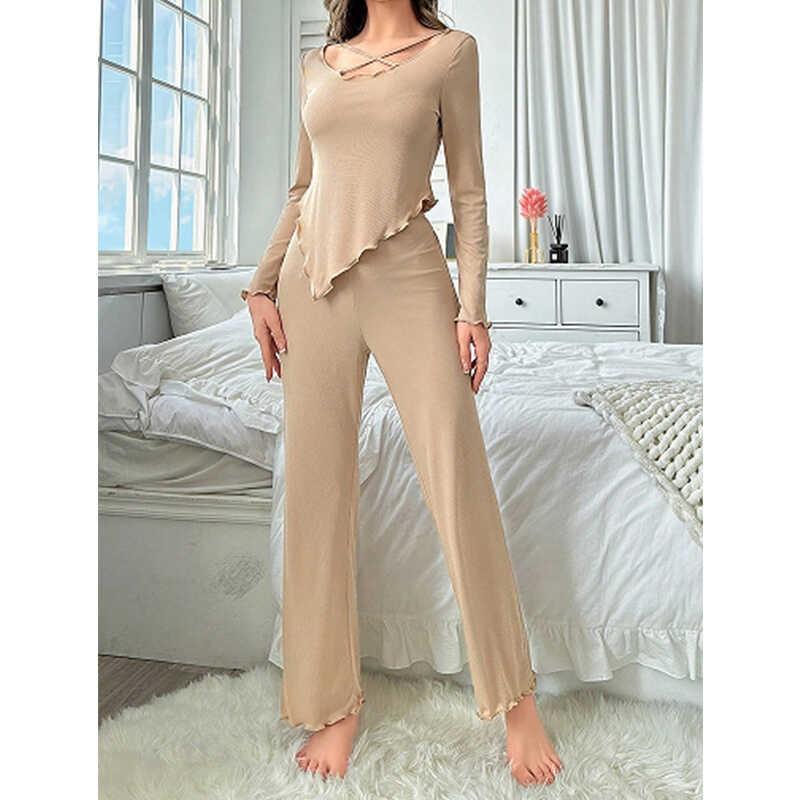 

Пижама осенняя новая нерегулярная с длинным рукавом и брюками повседневная домашняя одежда комплект из двух предметов XL