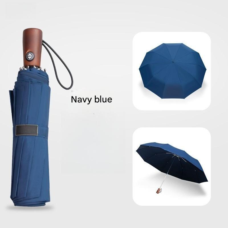 10 Bone High-end Simple Enlarged Thickened Reinforced Windproof Short Wooden Handle Tri-fold Fully Automatic Sunny Umbrella