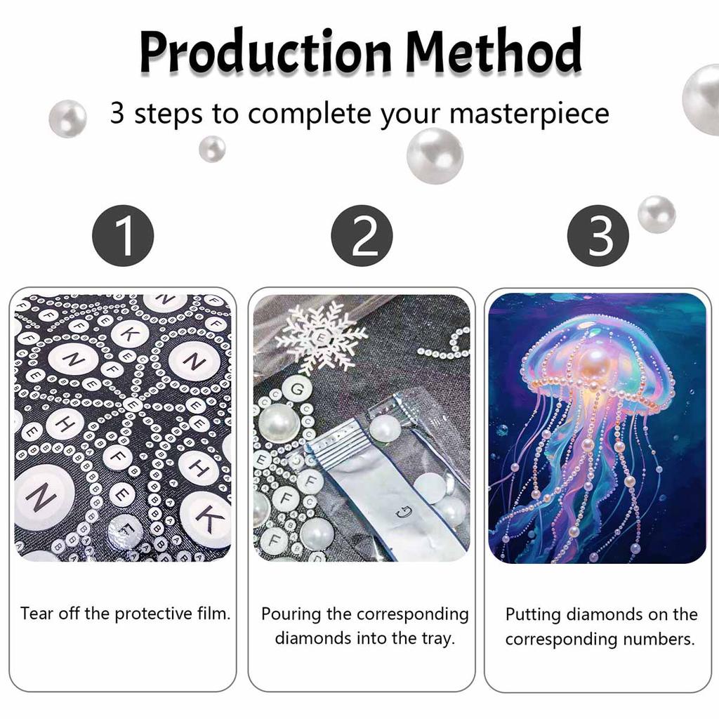 Framed Pearl Painting Kit Glowing Jellyfish DIY 3D Bead Canvas Art Creative Leisure Craft Home Decoration Wall Hanging Relaxing Hobby