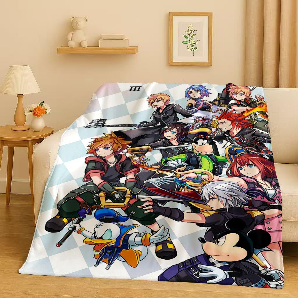 Sanrio Kingdom Hearts Kreslená hra Mickey Mouse Flanelová deka, ultra měkký plyšový přehoz do ložnice, postele, pohovky, vánoční dárek