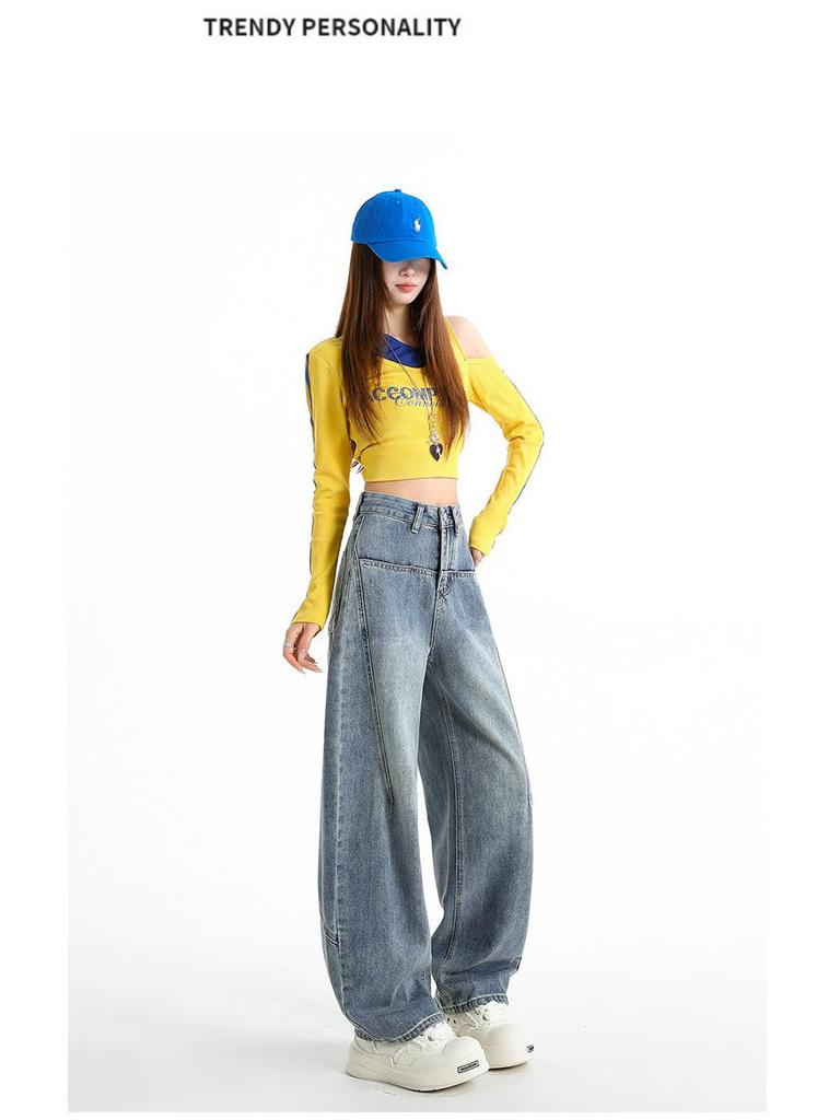 Retro Wide-Leg Jeans for Women - Spring Plus Size, Loose Fit, Floor-Length Pants