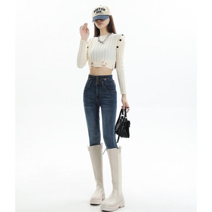 

Женские джинсы осеннего стиля плюс бархатные утолщенные облегающие с высокой посадкой для осени и зимы 2XL