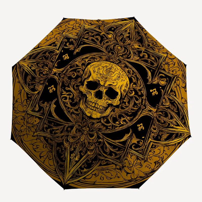 Gothic Skull Decorative Metal Wall Art SignUmbrella with Cute Design, Portable 3-Fold Compact Umbrella for Men & Women, Valentine's Day Mother's Day H