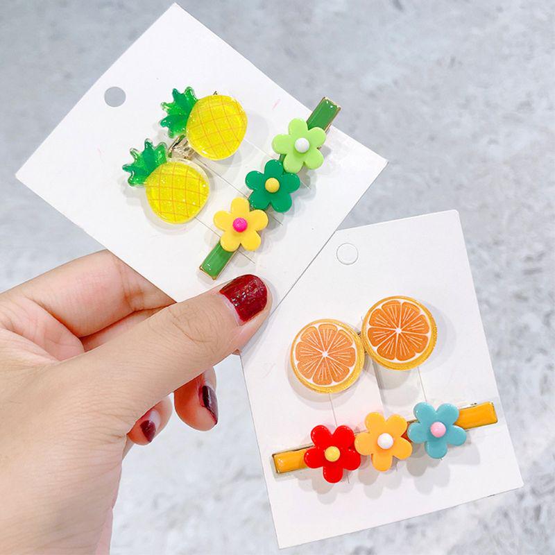 2Pcs Cartoon Fruit Flower Hair Clips Oil Drip Shiny Candy Color Duckbill Hairpin