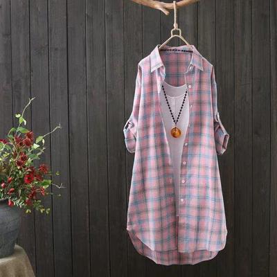 Women's Mid-Length Plaid Shirt: 2025 Spring/Autumn Loose Cardigan, Sun Protection Jacket