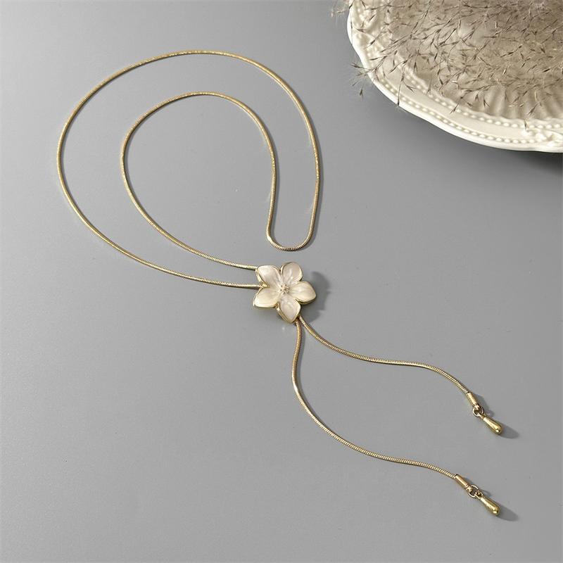 Romantic Flower Drawstring Long Necklace for Women Colorful Dripping Oil Flower Y-Shaped Adjustable Clavicle Chain Party Jewelry