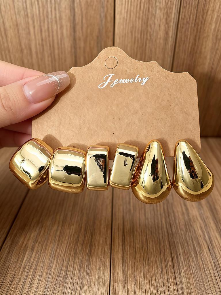 European and American Fashion C-shaped Twist and Water Drop Earrings, 3-Piece Geometric Set for Women.
